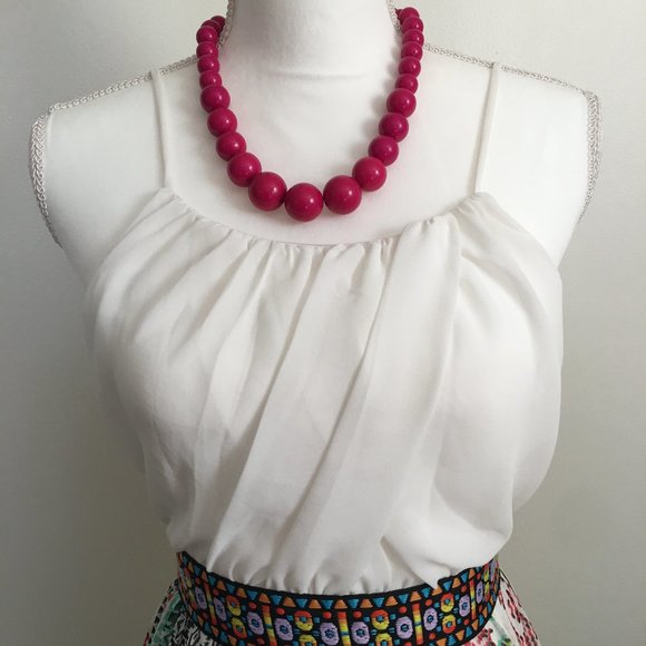 Retro Big Hot Pink Graduated Bead Necklace 16 -19" - Picture 2 of 6